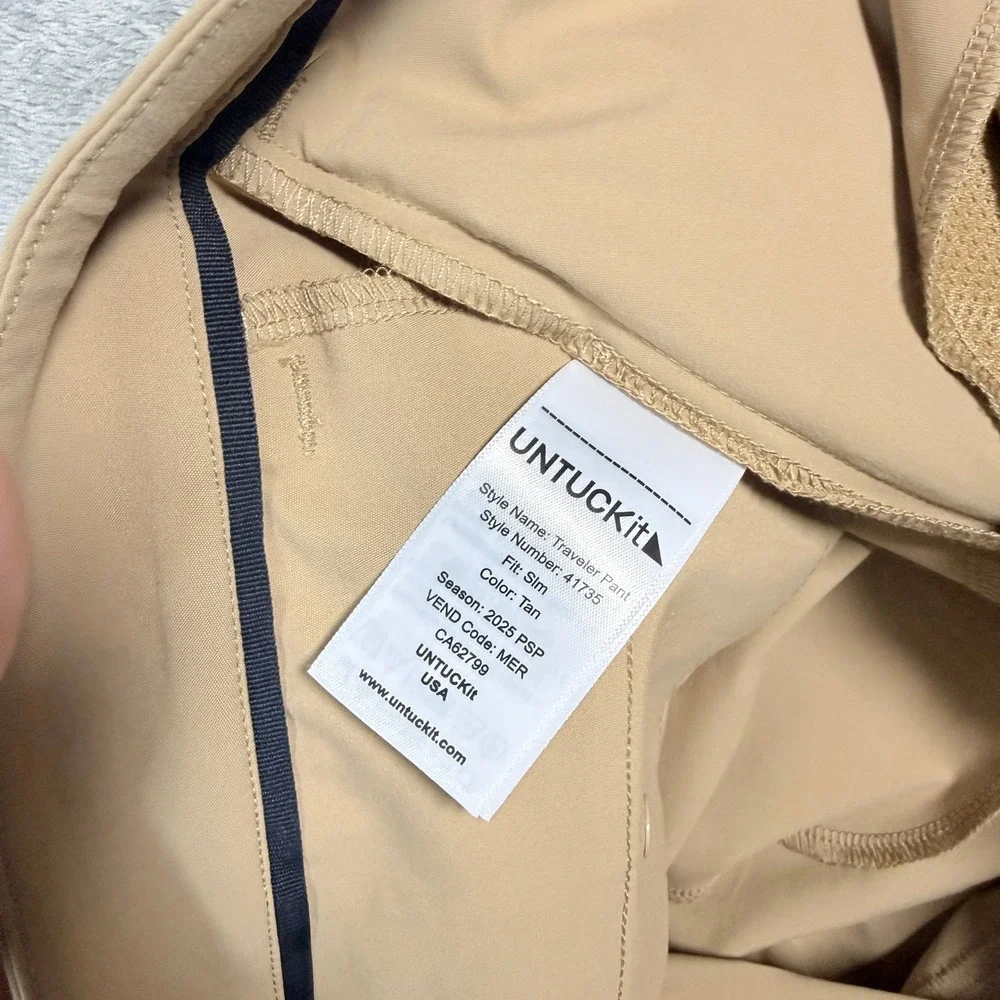 UNTUCKit Mens 36x32 Traveler Pant Tan Slim Fit Polyester Chino Trousers